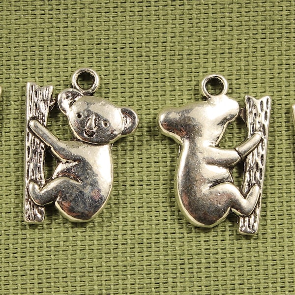 Koala Bear 20mm Antique Silver Tone Double Sided Zoo or Wild Animal Charms - 0027