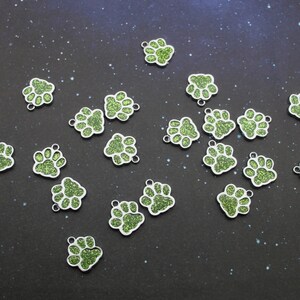 Paw Print 18mm Green Glitter Enamel and Silver Tone Single Sided Customizable Animal Charms 1658 image 4