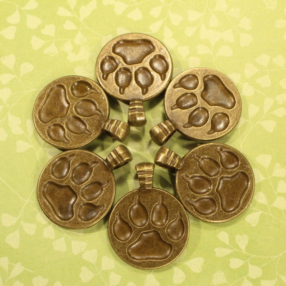 BULK 50 Paw print connector charms antique bronze tone BC196