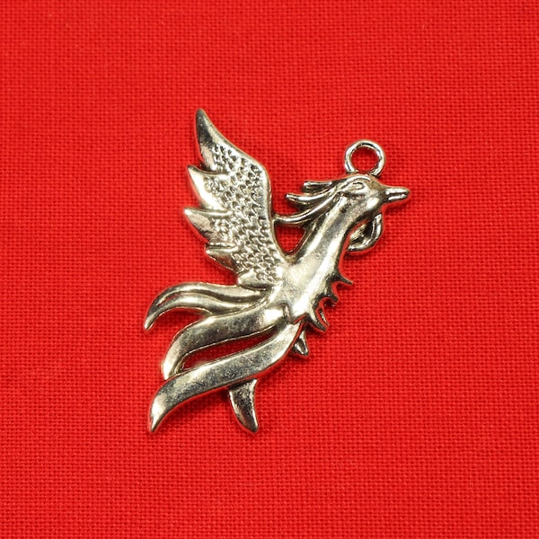 Phoenix 35mm Antique Silver Tone Single Sided 2D Mythical Bird Charms - 1349