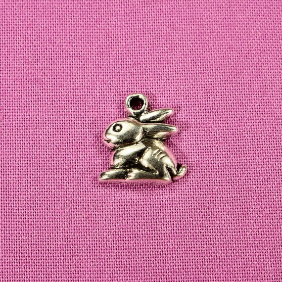 10 Rabbit Charms Double Sided Antiqued Silver 20 x 15 mm US Seller 117