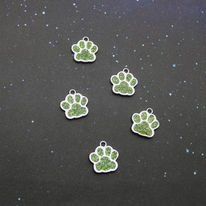 Paw Print 18mm Green Glitter Enamel and Silver Tone Single Sided Customizable Animal Charms 1658 image 6