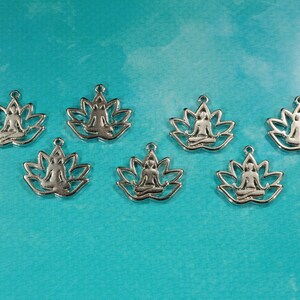 Yoga Lotus Flower 18mm Antique Silver Tone Die Cut Single Sided Floral Meditation Charms 0929 image 5