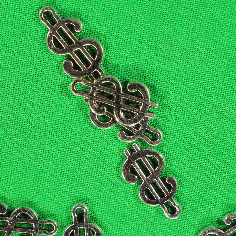 Dollar Sign 17mm Antique Silver Tone Double Sided Financial Money ...