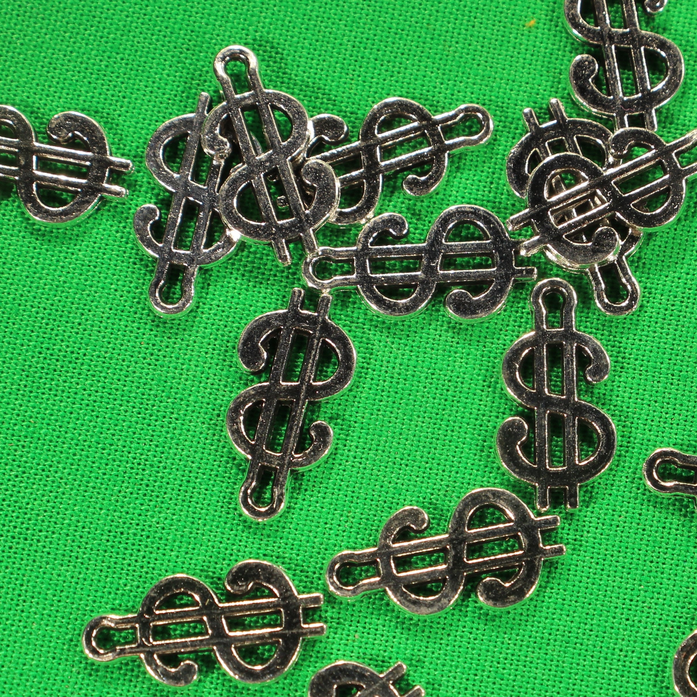 Dollar Sign 17mm Antique Silver Tone Double Sided Financial Money ...
