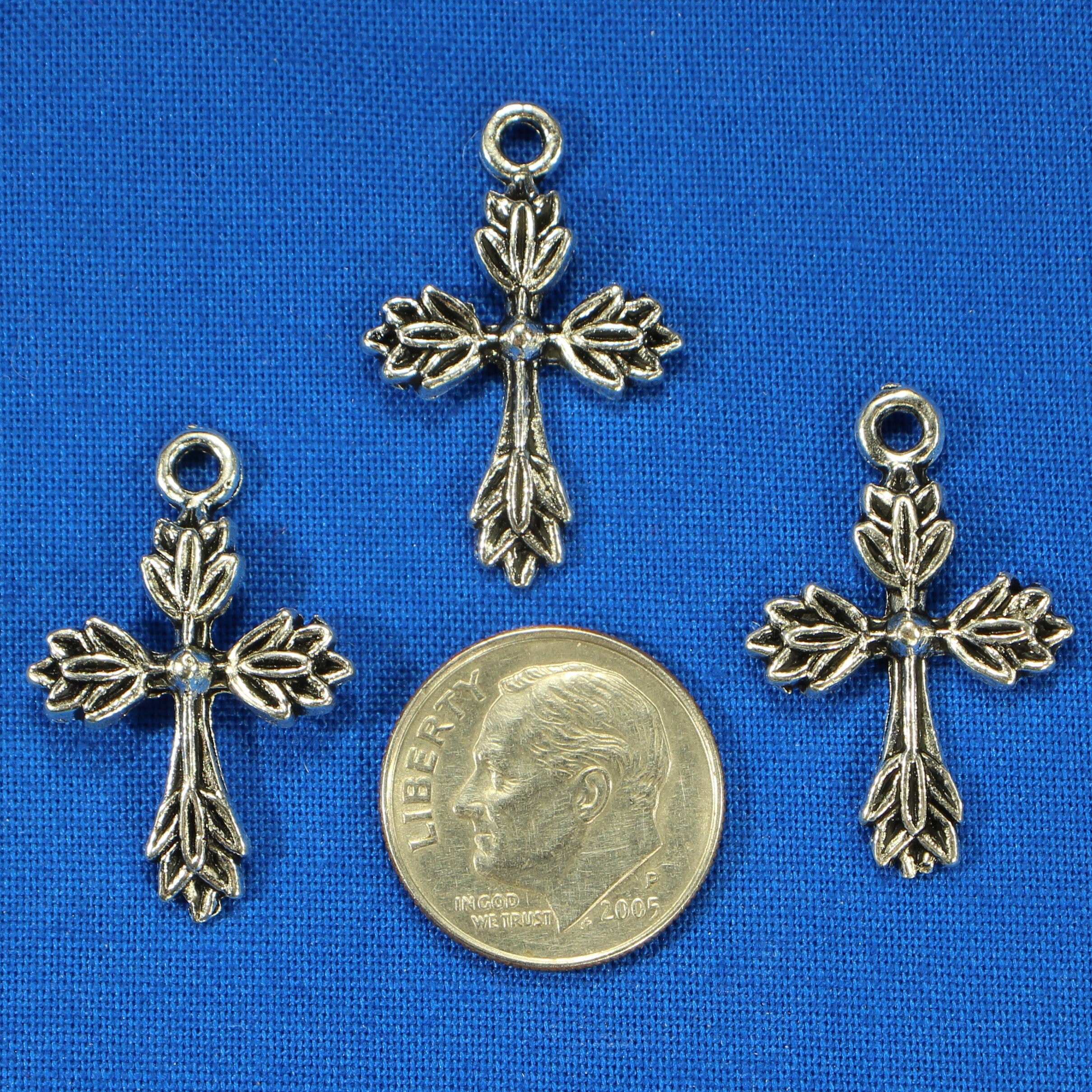Cross 26mm Antique Silver Tone Single Sided Religious Charms