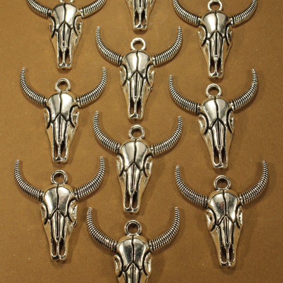 Animal Skull 31mm Antique Silver Tone 2D Western Charms - 0969