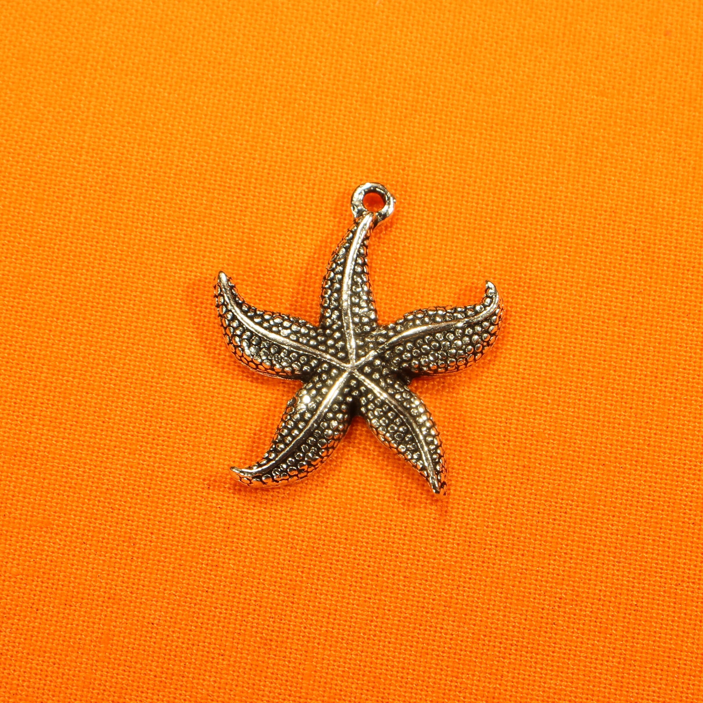 Starfish 27mm Antique Silver Tone Single Sided 2D Ocean