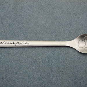 Personalized Paw Print Stir Spoon 5 7/8 SUS 304 Stainless Steel Custom Laser Engraved Utensils L0066 image 2