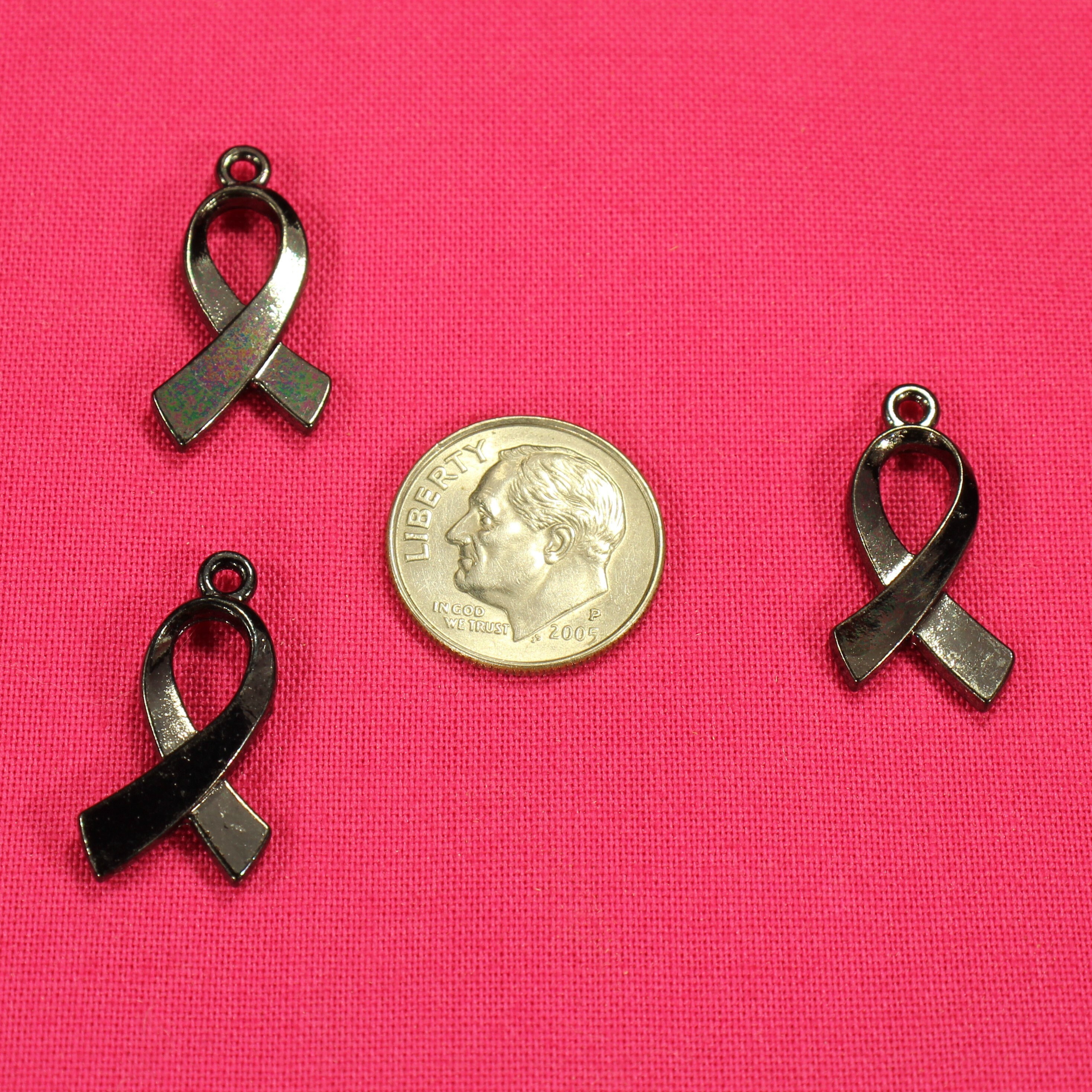 Awareness Ribbon 22mm Gunmetal Finish Double Sided Support Charms ...
