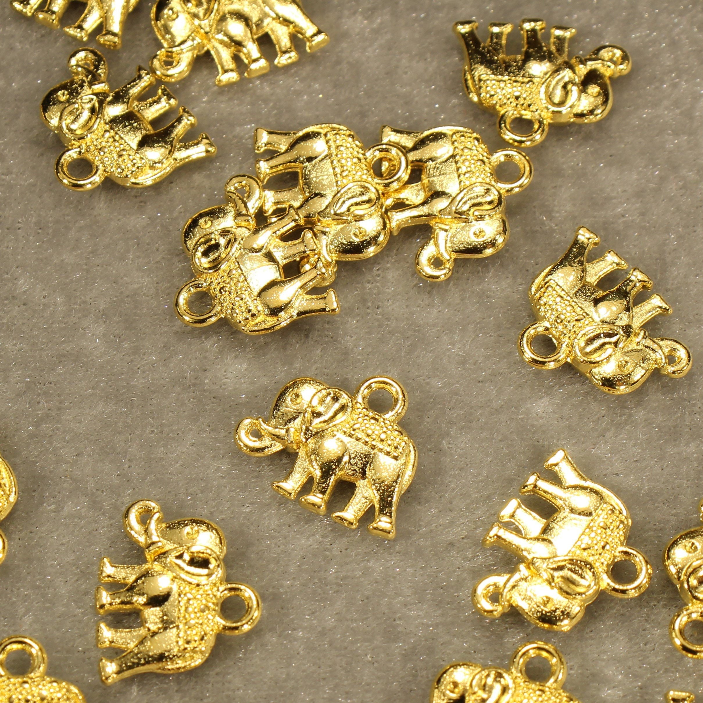 Elephant 14mm Gold Tone Double Sided Animal Charms - 0916