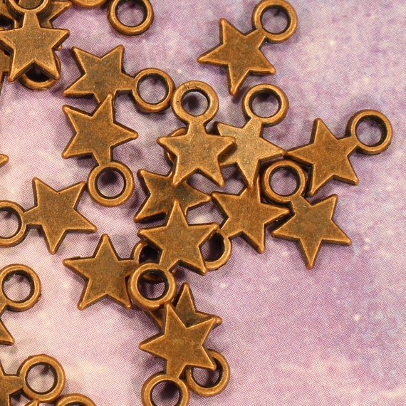 Star Charms For Jewelry Making Antiqued Bronze Double Celestial