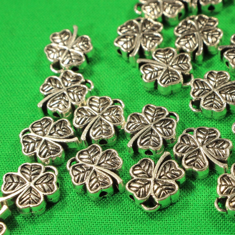 Four Leaf Clover 13mm Antique Silver Tone Double Sided Floral | Etsy