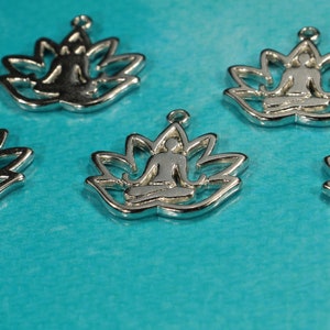 Yoga Lotus Flower 18mm Antique Silver Tone Die Cut Single Sided Floral Meditation Charms 0929 image 6