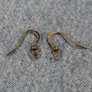 17mm Ear Wire Hooks Antique Bronze Tone Iron Based with Bead Ball Accent Earring Findings - 0479