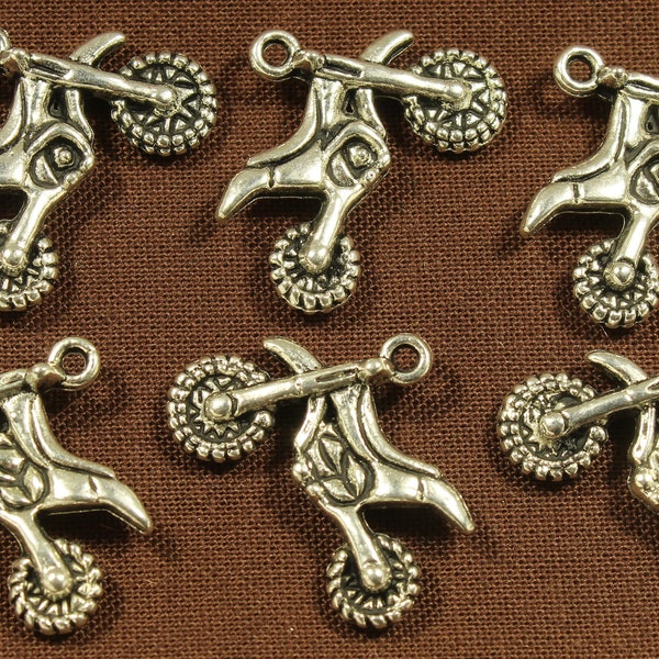 Dirt Bike or Motorcycle 23mm Antique Silver Tone 3D Motocross Charms - 0015