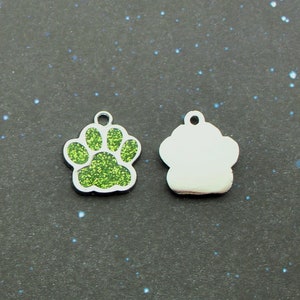 Paw Print 18mm Green Glitter Enamel and Silver Tone Single Sided Customizable Animal Charms 1658 image 3