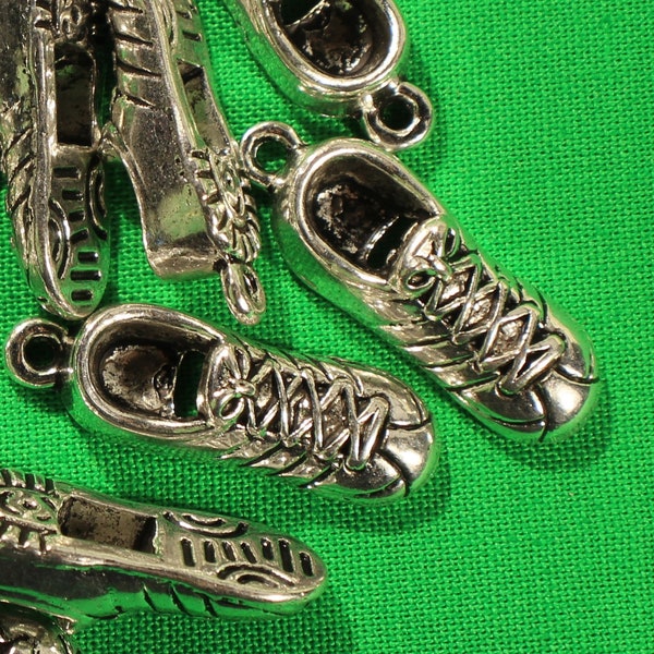 Tennis Shoe or Running Shoe 27mm Antique Silver Tone 3D Sports Athletic Charms - 0242