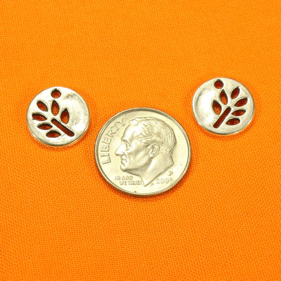 Leaf 12mm Round Antique Silver Tone Die Cut Double Sided