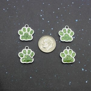 Paw Print 18mm Green Glitter Enamel and Silver Tone Single Sided Customizable Animal Charms 1658 image 2