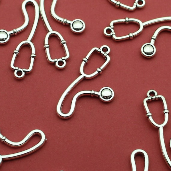 3D Stethoscope Charm Sterling Silver with Antique Finish 3D Stethoscope Charm Sterling Silver with Antique Finish