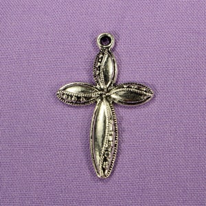 Cross 28mm Ornate Design Antique Silver Tone Single Sided Religious Charms - 0283