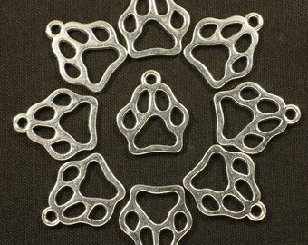 Impression de pattes, breloques animal découpées recto-verso, argenté antique, 20 mm - 0079