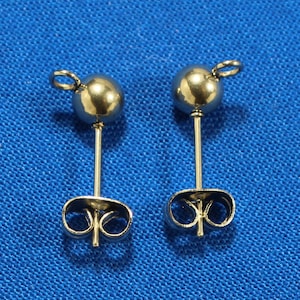Earrings 5mm Stainless Steel Round Ball Stud Posts with 1.5mm Bail and Butterfly Backs Findings -  0182