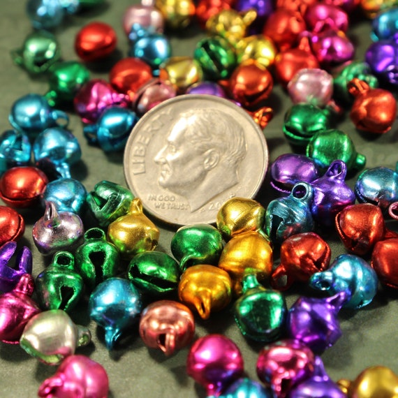 50 x Silver Tone Aluminium Jingle Bell Charms Christmas Craft 8mm x 6mm