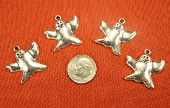 BULK 30 Ghost charms antique silver tone HC147
