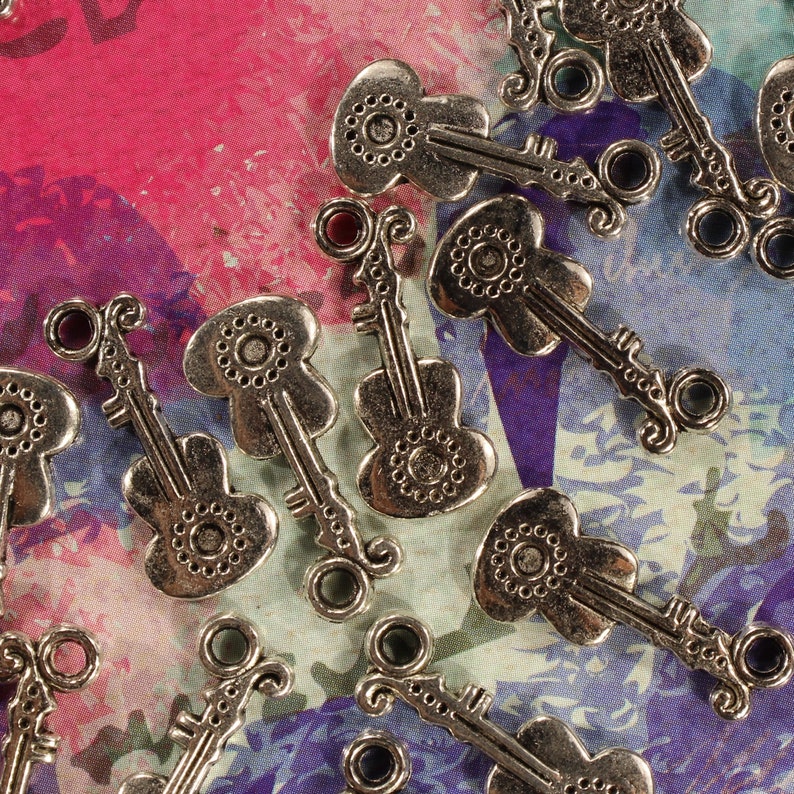 Classical Guitar 21mm Antique Silver Tone Double Sided Music Charms 0720 image 5
