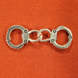 Handcuffs Connector 32mm Antique Silver Tone Double Sided Charms - 0246