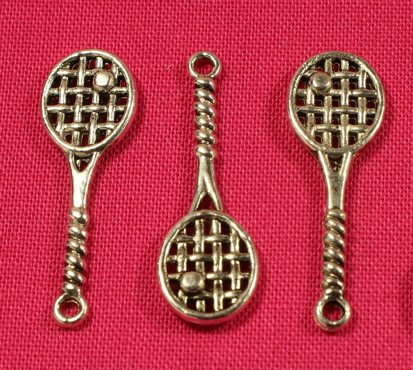 Tennis Racket With Ball 29mm Antique Silver Tone 3D Sports Charms ...
