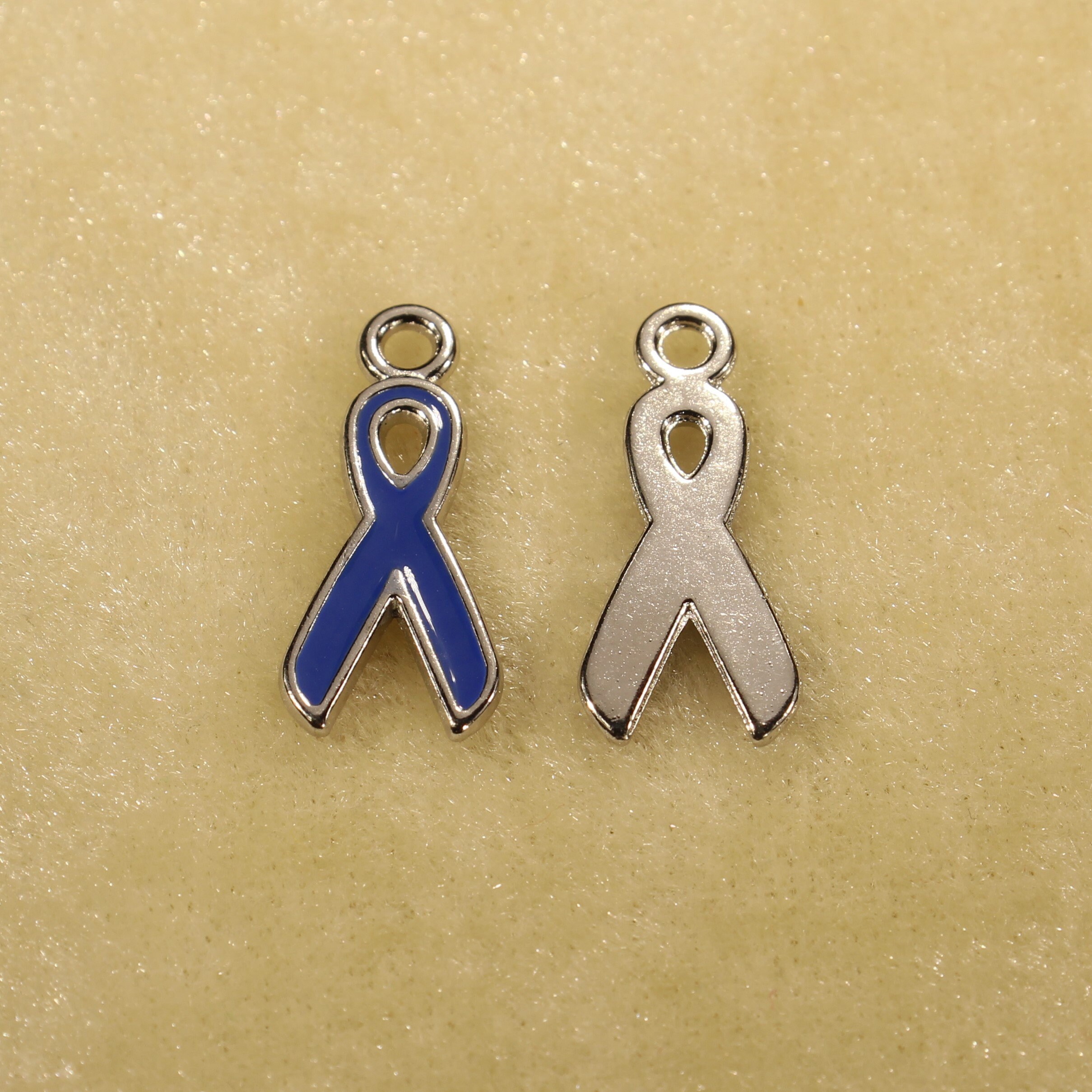 Blue Ribbon 20mm Silver Tone and Blue Enamel Single Sided Support ...