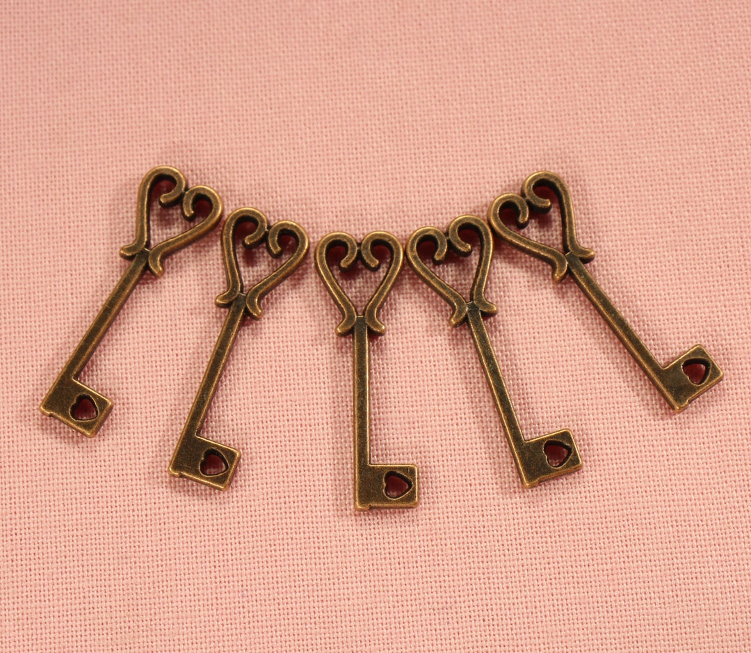 Heart Key 25mm Antique Copper Tone Double Sided Love Charms - 0858 - Etsy