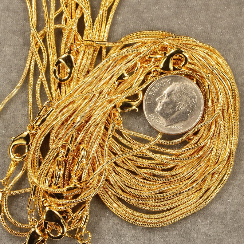 18 Gold Plated Copper and Iron Based 1mm Snake Chain with 12mm Lobster Clasp Necklace 0436