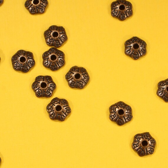 Petal Floral Design 6mm Antique Copper Tone Tibetan Style Bead