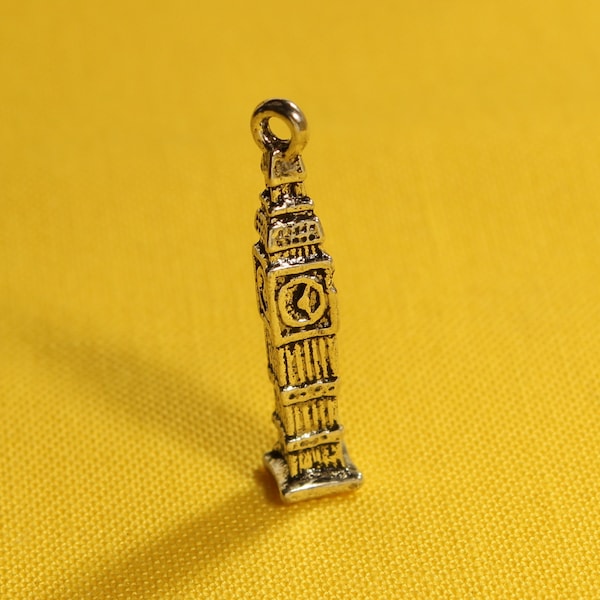 Clock Tower 25mm Antique Silver Tone 3D Vacation Travel Landmark Charms - 0010