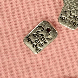 You Are Loved 11mm Tiny Antique Silver Tone Single Sided Tag Charms - 0259