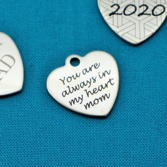 Personalized Heart Shape 20mm Polished Silver Tone 419 Stainless Steel Custom Laser Engraved Jewelry and Craft Charms - L0008