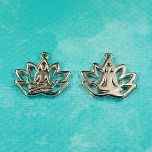 Yoga Lotus Flower 18mm Antique Silver Tone Die Cut Single Sided Floral Meditation Charms 0929 image 7