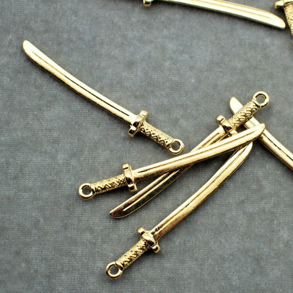 Sword 50mm Gold Plated 3D Weapon Charms 1558 | Etsy