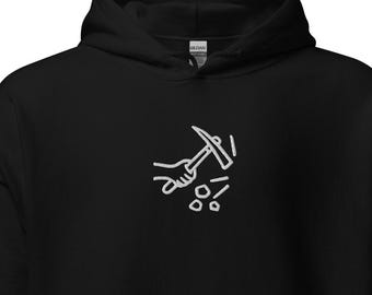 Embroidered Hoodie Sweatshirt Rock Hammer logo, Rockhound Gift, Geology Lover Crewneck, Lapidary Hobby, Gem Mineral Collector, Agate Hunter