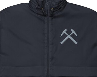 Embroidered Windbreaker Hooded, Rock Hammers, Rockhound Gift, Geology Lover Jacket, Lightweight Rain Shell, Outdoor Hiking Gear