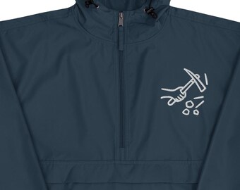 Embroidered Packable Jacket, Rock Hammer, Rockhound Gift, Geology Lover Windbreaker, Rain Jacket, Lapidary Hobby, Outdoor Gear