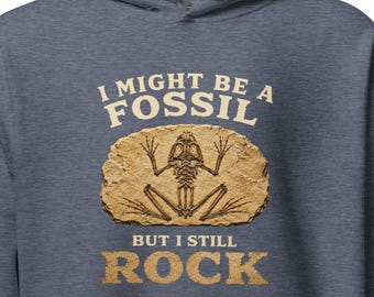 Frog Fossil Rock Hoodie, Rockhound Hoodie, Fossil Hunter Gift, Paleontology Hoodie, Geology Lover Sweatshirt Gift
