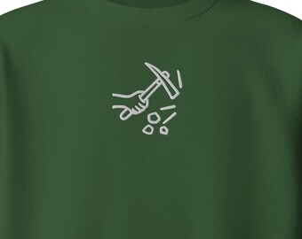 Embroidered Sweatshirt Rock Hammer logo, Rockhound Gift Sweater, Geology Lover Crewneck, Lapidary Hobby, Gem Mineral Collector, Agate Hunter