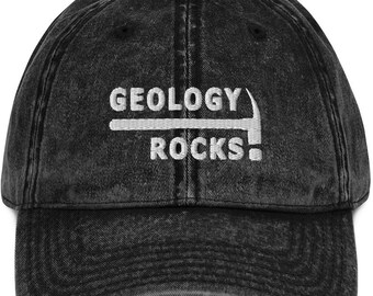 Geology Rocks, Vintage Cotton Twill Cap, Denim Dad Hat, , Geologist Rockhound Gift, Rock Hounding, Rock Tumbling Hobby