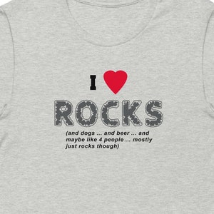 I Love Rocks and DOGS BEER, Premium Bella + Canvas 3001 Unisex TeeShirt, Short Sleeve, Rockhound, Gift Tee, Hounding Tshirt, Geologist