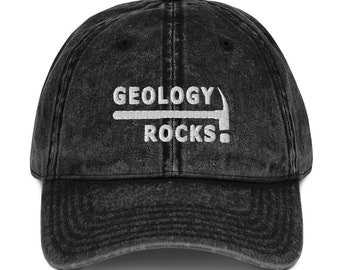Geology Rocks, Vintage Cotton Twill Cap, Denim Dad Hat, , Geologist Rockhound Gift, Rock Hounding, Rock Tumbling Hobby